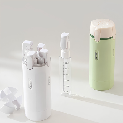 Dispensador 4 em 1 – Viaje sem fugas ou confusão